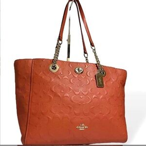 Coach orange leather tote bag